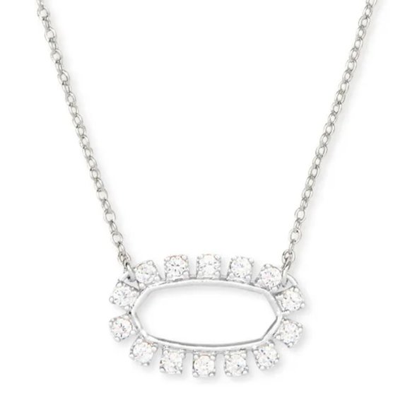 NWT Kendra Scott Elisa Open Frame Crystal Pendant Necklace in Silver - Picture 2 of 7